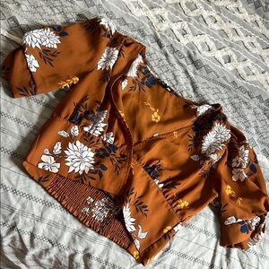 Fashion Nova Rust Floral Blouse